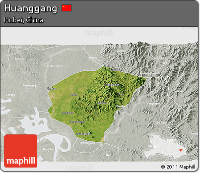 Satellite 3D Map of Huanggang, lighten, semi-desaturated