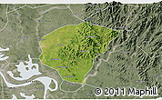 Satellite 3D Map of Huanggang, semi-desaturated