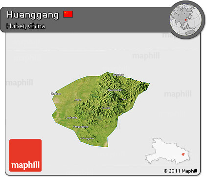Satellite 3D Map of Huanggang, single color outside