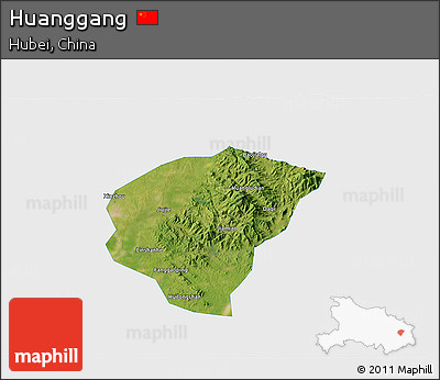Satellite 3D Map of Huanggang, single color outside
