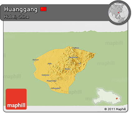 Savanna Style 3D Map of Huanggang, single color outside