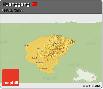 Savanna Style 3D Map of Huanggang, single color outside