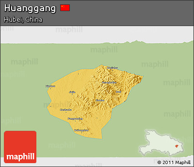 Savanna Style 3D Map of Huanggang, single color outside