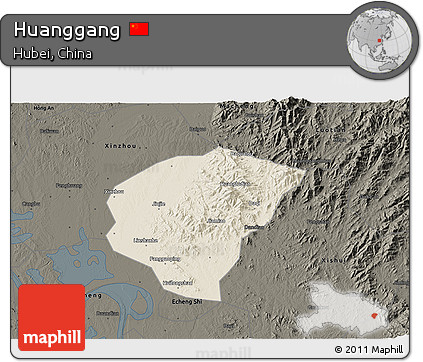Shaded Relief 3D Map of Huanggang, darken
