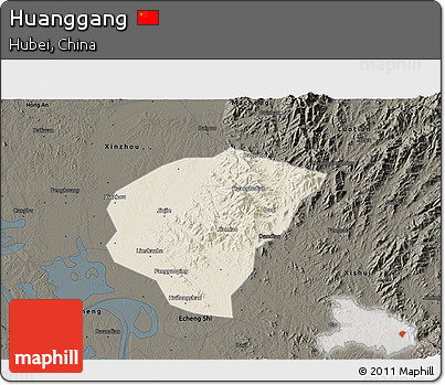 Shaded Relief 3D Map of Huanggang, darken