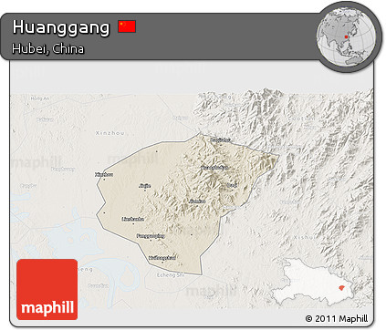 Shaded Relief 3D Map of Huanggang, lighten