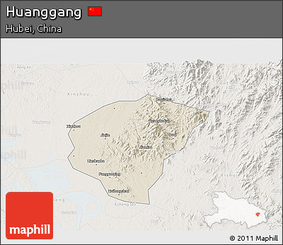 Shaded Relief 3D Map of Huanggang, lighten