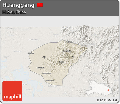 Shaded Relief 3D Map of Huanggang, lighten
