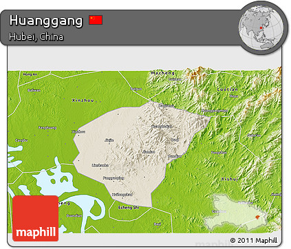 Shaded Relief 3D Map of Huanggang, physical outside