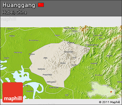 Shaded Relief 3D Map of Huanggang, physical outside