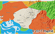 Shaded Relief 3D Map of Huanggang, political outside