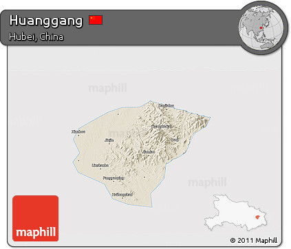 Shaded Relief 3D Map of Huanggang, single color outside