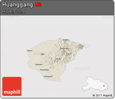 Shaded Relief 3D Map of Huanggang, single color outside