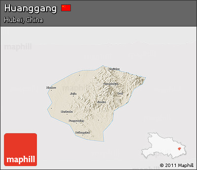 Shaded Relief 3D Map of Huanggang, single color outside