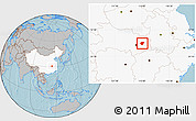 Gray Location Map of Huanggang, highlighted country, hill shading