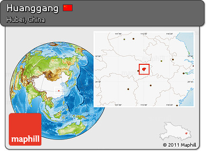 Physical Location Map of Huanggang, highlighted country