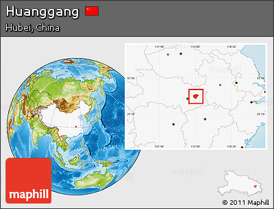 Physical Location Map of Huanggang, highlighted country