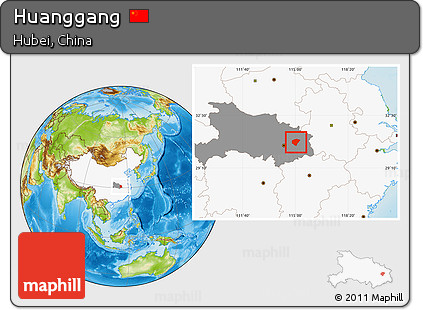 Physical Location Map of Huanggang, highlighted country, highlighted parent region