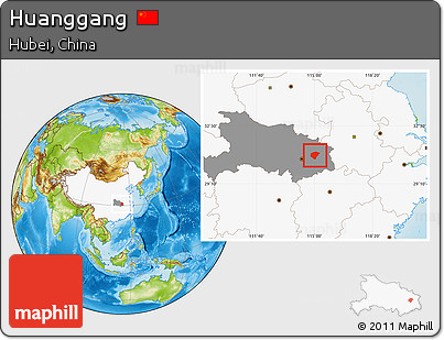Physical Location Map of Huanggang, highlighted country, highlighted parent region
