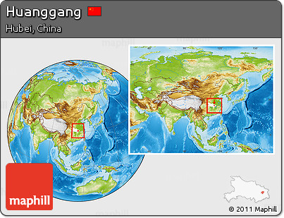Physical Location Map of Huanggang, highlighted parent region, within the entire country