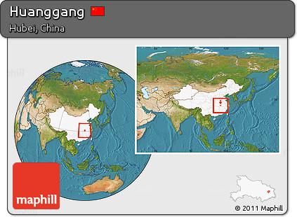 Satellite Location Map of Huanggang, highlighted country, within the entire country