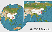 Satellite Location Map of Huanggang, highlighted country, highlighted parent region, within the entire country
