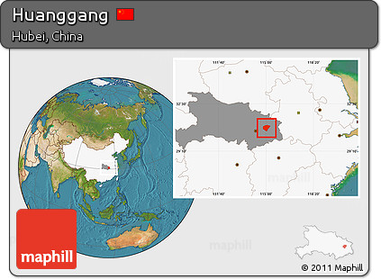 Satellite Location Map of Huanggang, highlighted country, highlighted parent region