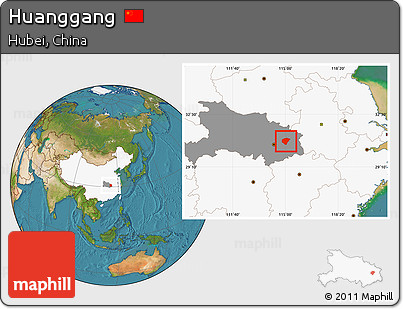 Satellite Location Map of Huanggang, highlighted country, highlighted parent region