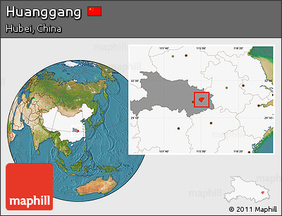 Satellite Location Map of Huanggang, highlighted country, highlighted parent region