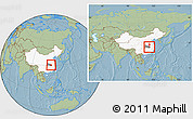 Savanna Style Location Map of Huanggang, highlighted country, highlighted parent region, within the entire country, hill shading