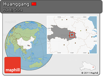 Savanna Style Location Map of Huanggang, highlighted country, highlighted parent region