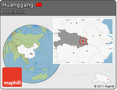 Savanna Style Location Map of Huanggang, highlighted country, highlighted parent region
