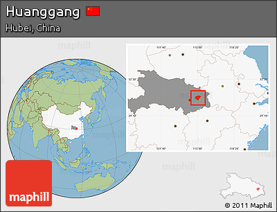 Savanna Style Location Map of Huanggang, highlighted country, highlighted parent region