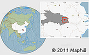 Savanna Style Location Map of Huanggang, highlighted country, highlighted parent region, hill shading