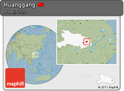 Savanna Style Location Map of Huanggang, highlighted parent region, hill shading