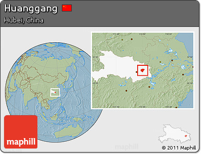 Savanna Style Location Map of Huanggang, highlighted parent region, hill shading