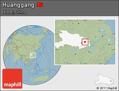 Savanna Style Location Map of Huanggang, highlighted parent region, hill shading