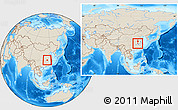 Shaded Relief Location Map of Huanggang, within the entire country