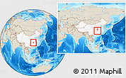 Shaded Relief Location Map of Huanggang, highlighted country, within the entire country