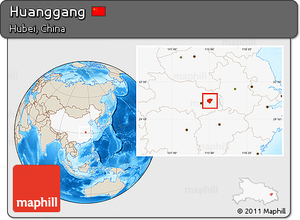 Shaded Relief Location Map of Huanggang, highlighted country