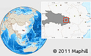 Shaded Relief Location Map of Huanggang, highlighted country, highlighted parent region