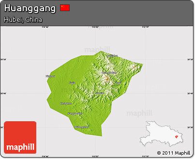 Physical Map of Huanggang, cropped outside
