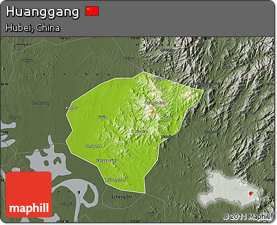Physical Map of Huanggang, darken, semi-desaturated