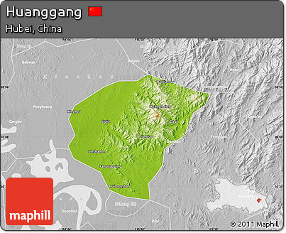 Physical Map of Huanggang, lighten, desaturated