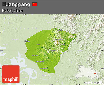 Physical Map of Huanggang, lighten