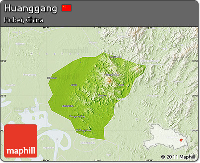 Physical Map of Huanggang, lighten