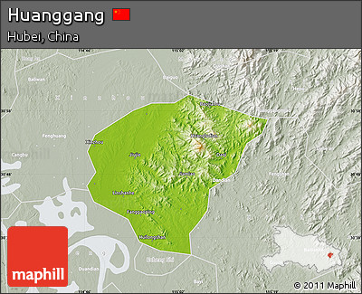 Physical Map of Huanggang, lighten, semi-desaturated