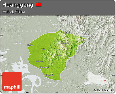 Physical Map of Huanggang, lighten, semi-desaturated