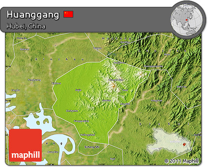 Physical Map of Huanggang, satellite outside