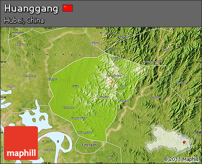 Physical Map of Huanggang, satellite outside